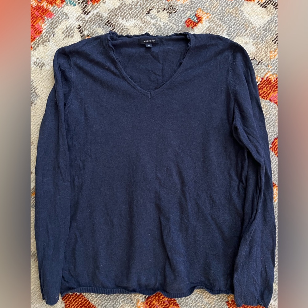 Lands’ end navy blue cashmere cotton blend sweater